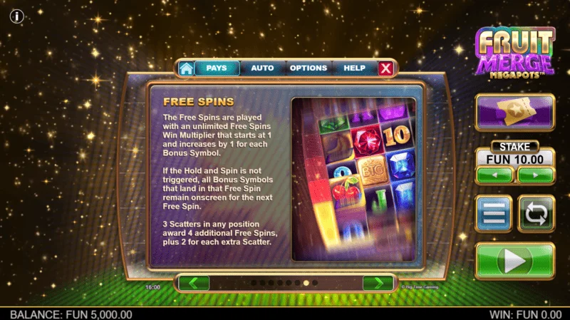 Fruit Merge Megapots - informações sobre Free Spins e multiplicador