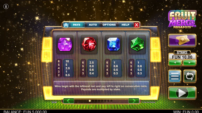 Fruit Merge Megapots - tabela de pagamentos na tela principal