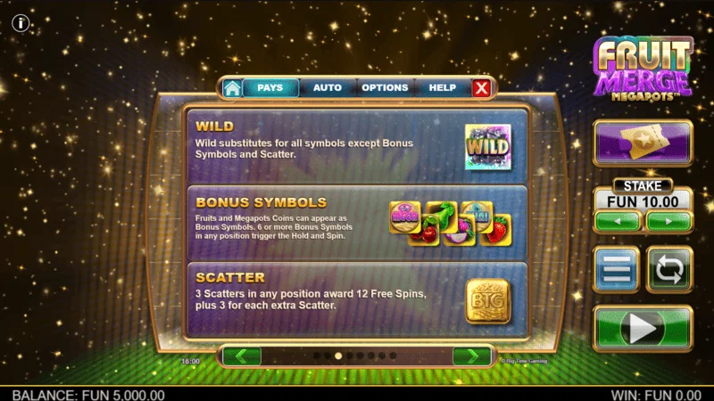 Fruit Merge Megapots - grade de símbolos e joias